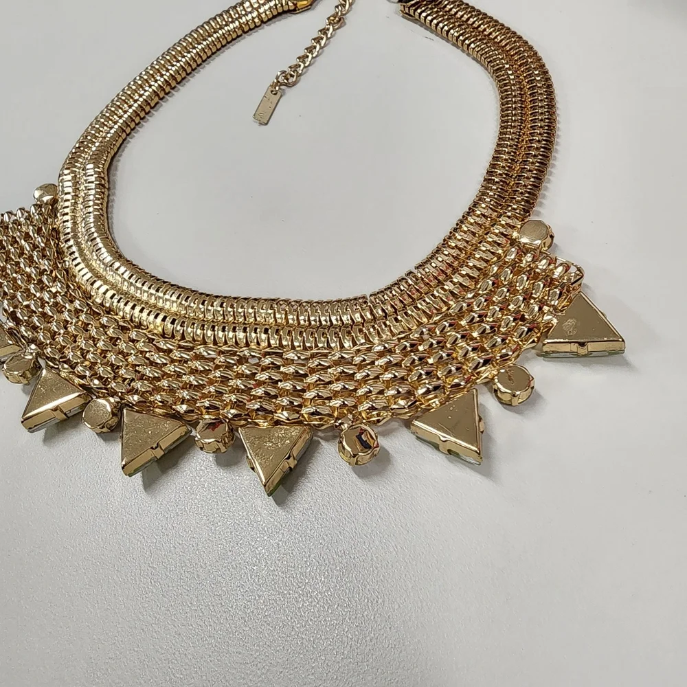 MIKA Chunky Gold-tone Statement Necklace Yellow Triangle Jewels Bold Bib Collar